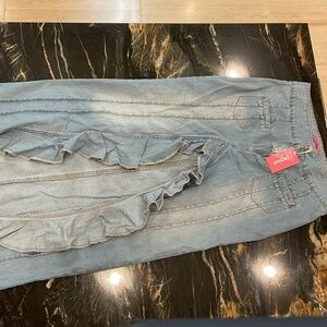 Valencia ruffle sliced denim maxi skirt